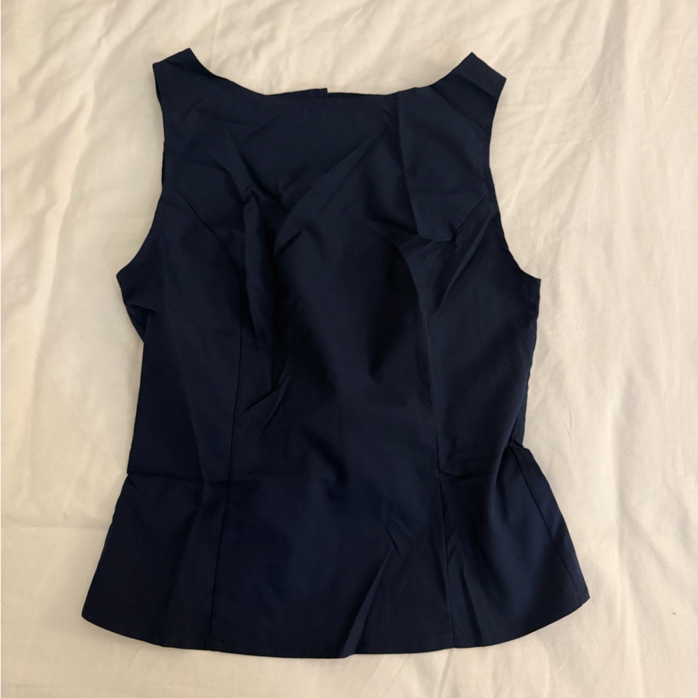 SHEIN Navy Blue Open Tie Back High Neck Tank Top